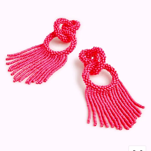 J.CREW Beaded Fringe Earrings NWT Bright Pink - Picture 2 of 5
